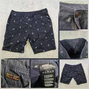 Barbour Shorts Mens 38 Blue Chino Embroidered Bug Animal Print 11 Inseam Cotton